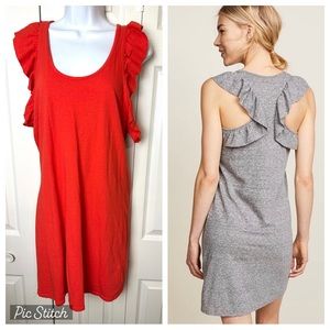 CURRENT/ELLIOTT The Cadence Dress Poinciana Orange Ruffle Fluttery Racerback